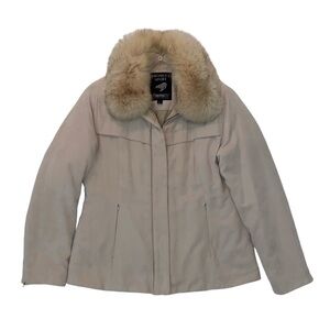 Bromley Sport Thermolite Fox Fur Collar Coat Beige Size Medium Cottagecore